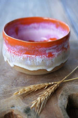 Matcha Schale orange weiß Schimmer